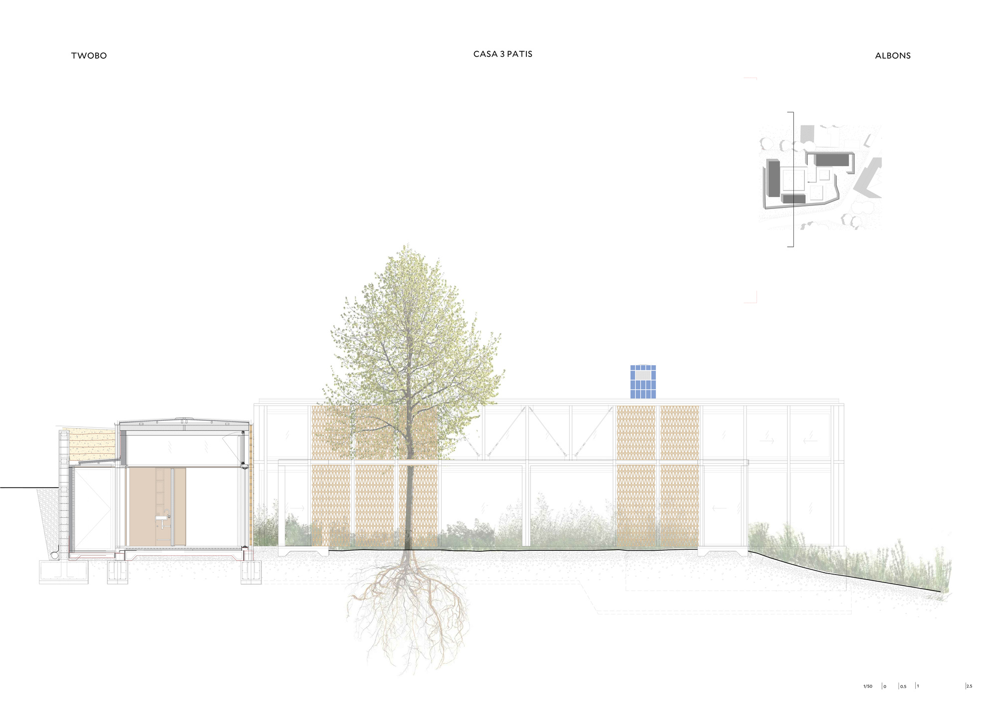 TwoBo arquitectura Spain 西班牙 Tres Patis House 私人住宅 剖面圖 Section